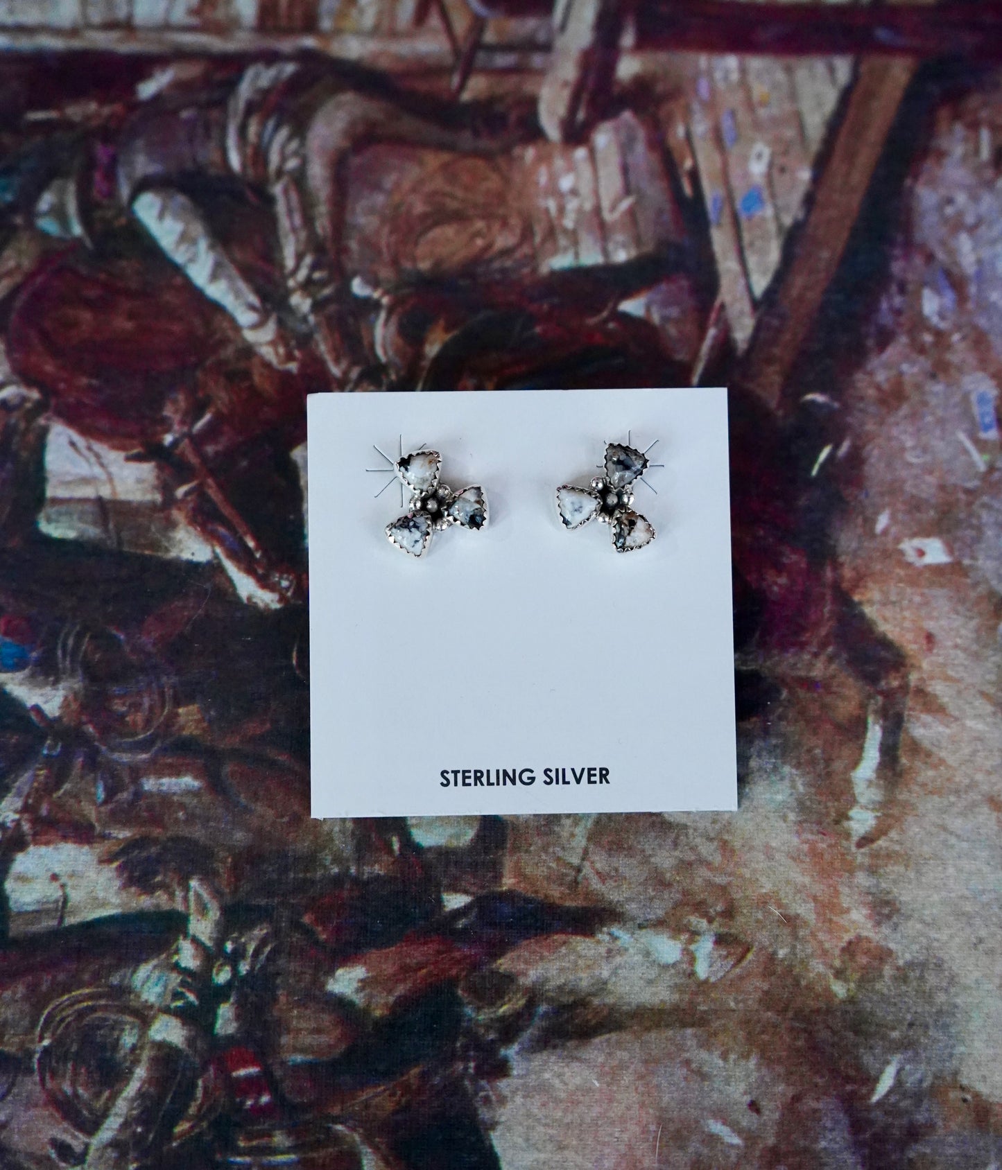 3 Stone Pinwheel Stud Earrings