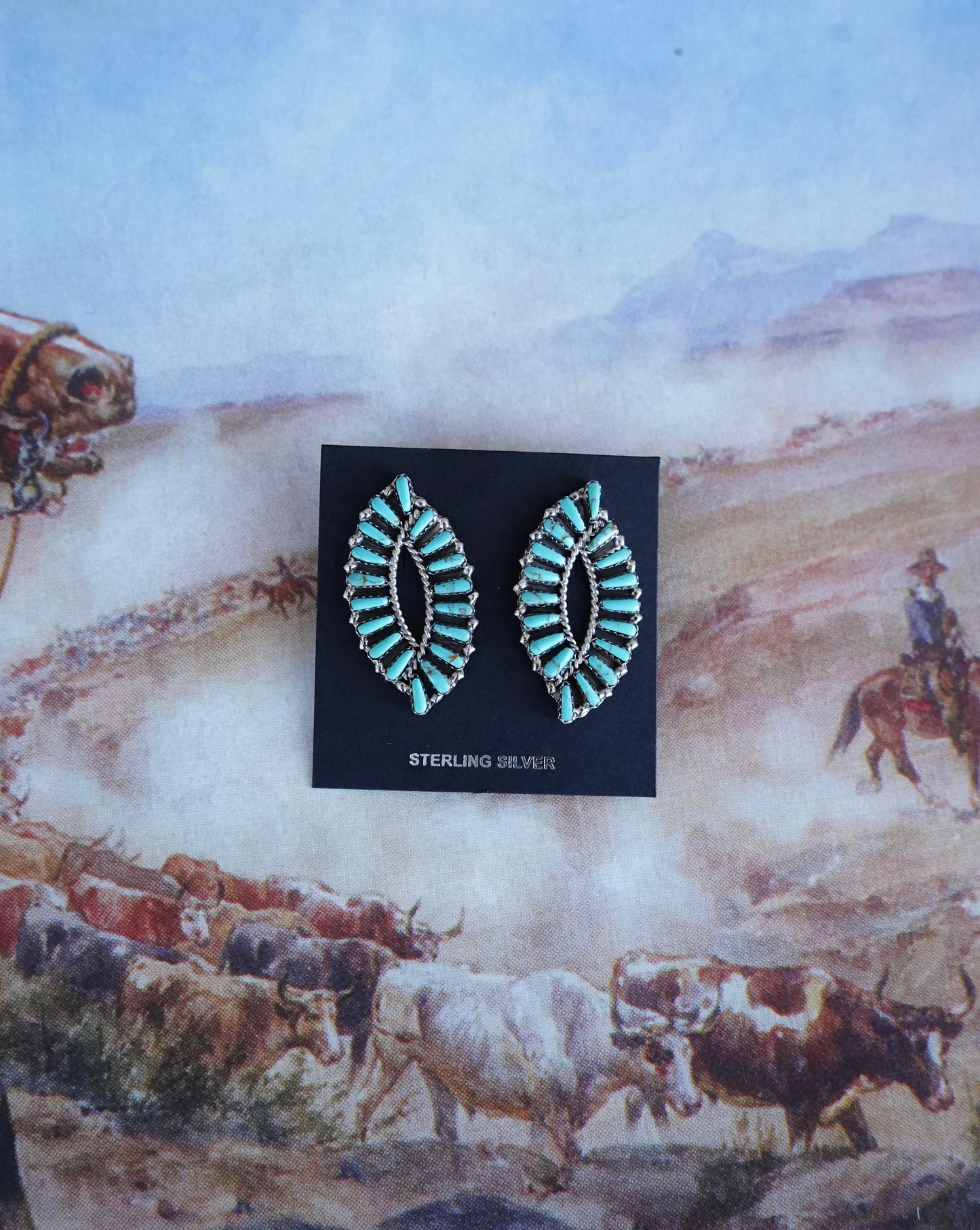 Tamara Benally Turquoise Oval Swirl Earrings