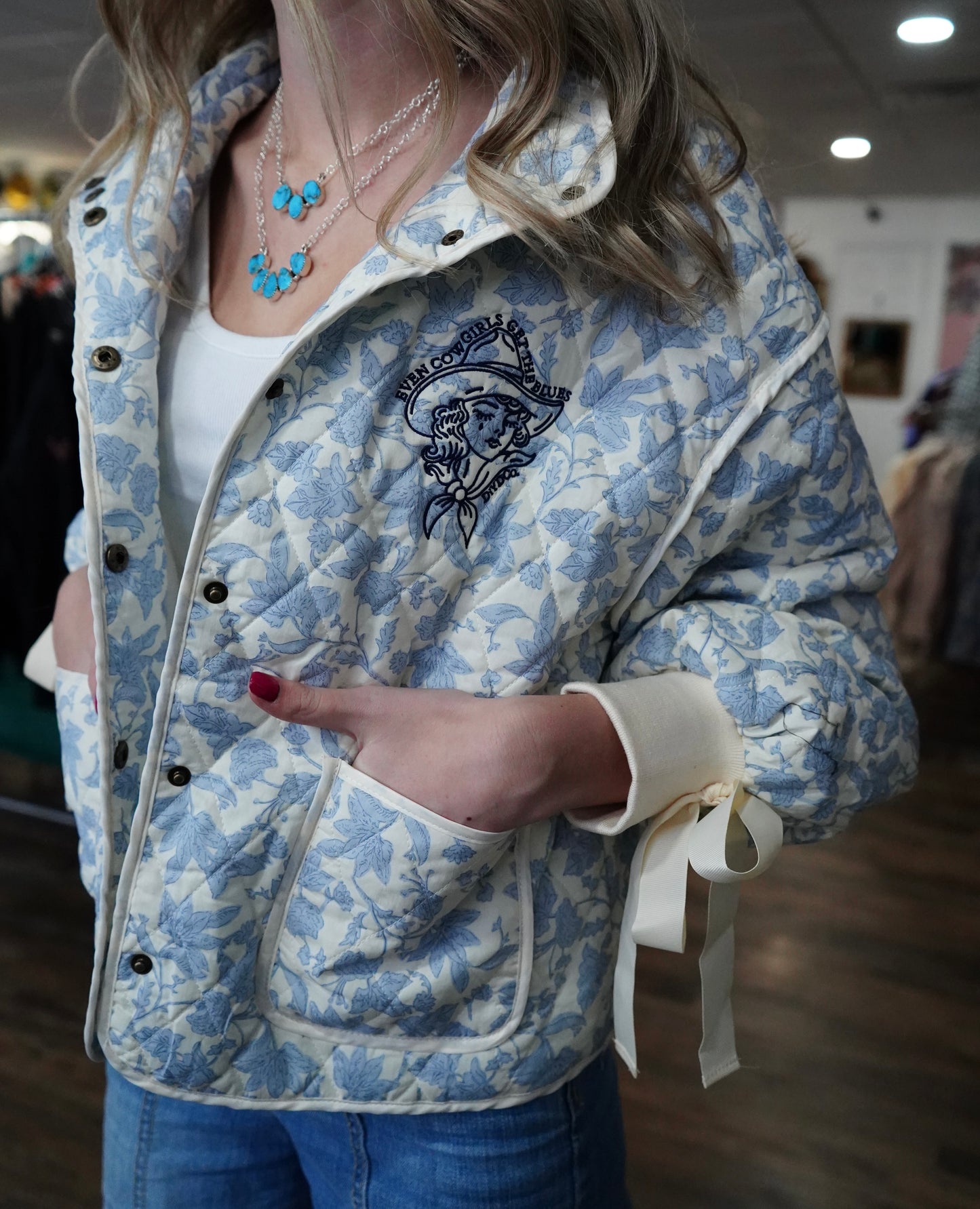 Cowgirls Cry Floral Quilted w/ Bow Tie Cuffs Jacket