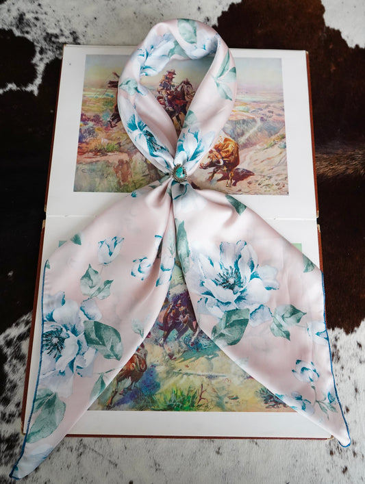 Pale Pink w/ Teal Floral DS Wild Rag