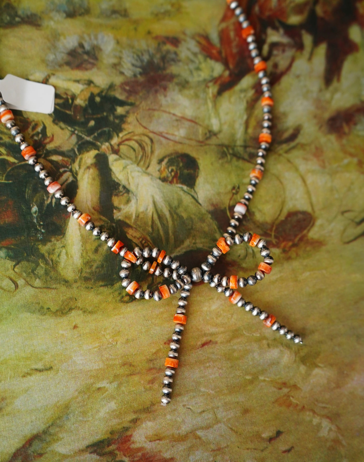 Sterling Silver Pearls & Orange Spiny Bow Necklace