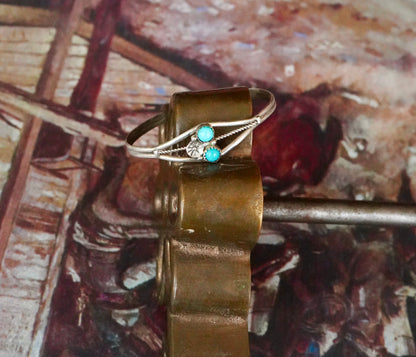 Vintage Turquoise 2 Stone w/ Silver Flower Cuff