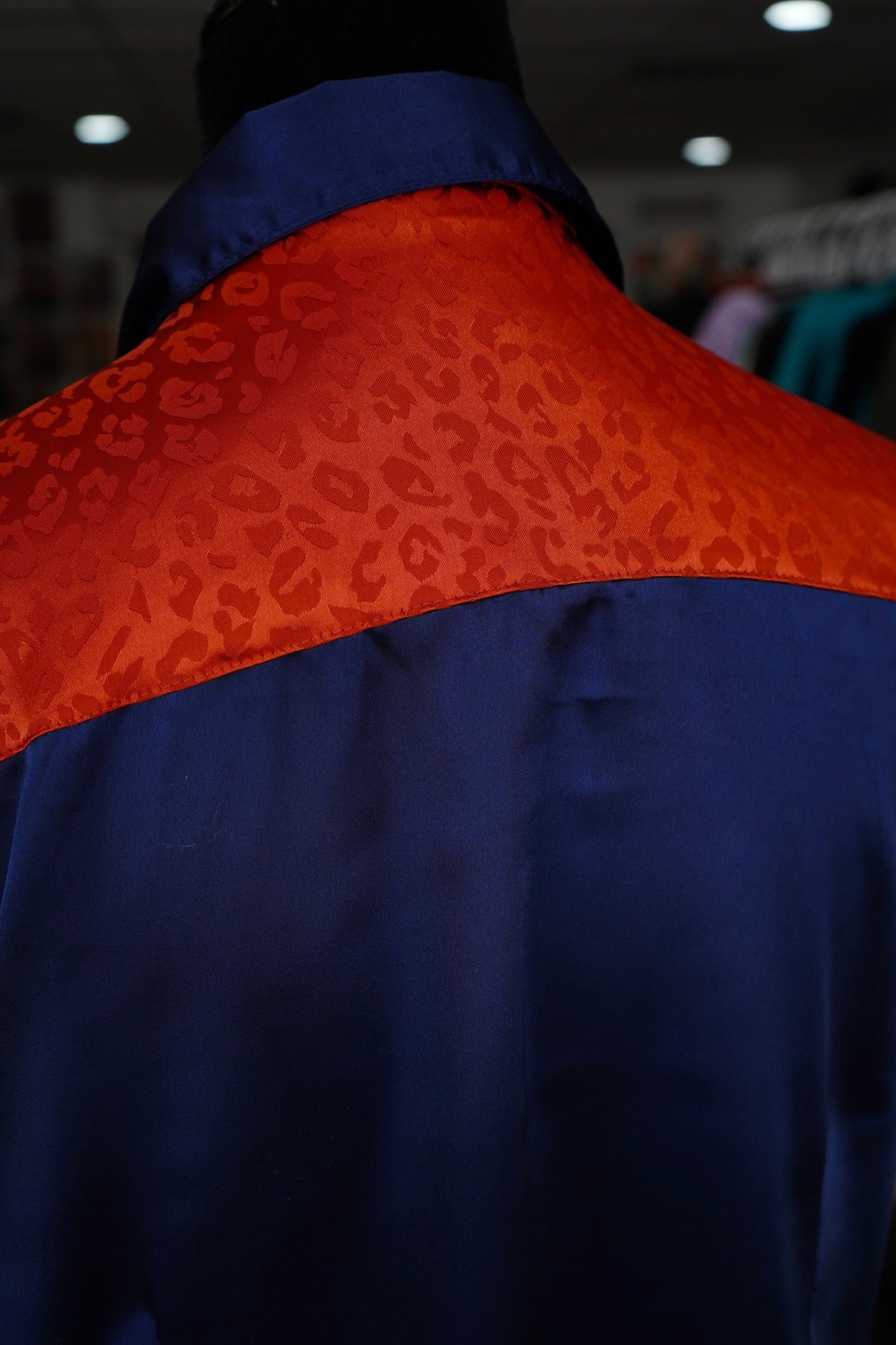 3XL - Navy Satin w/ Rust Cheetah Button Down