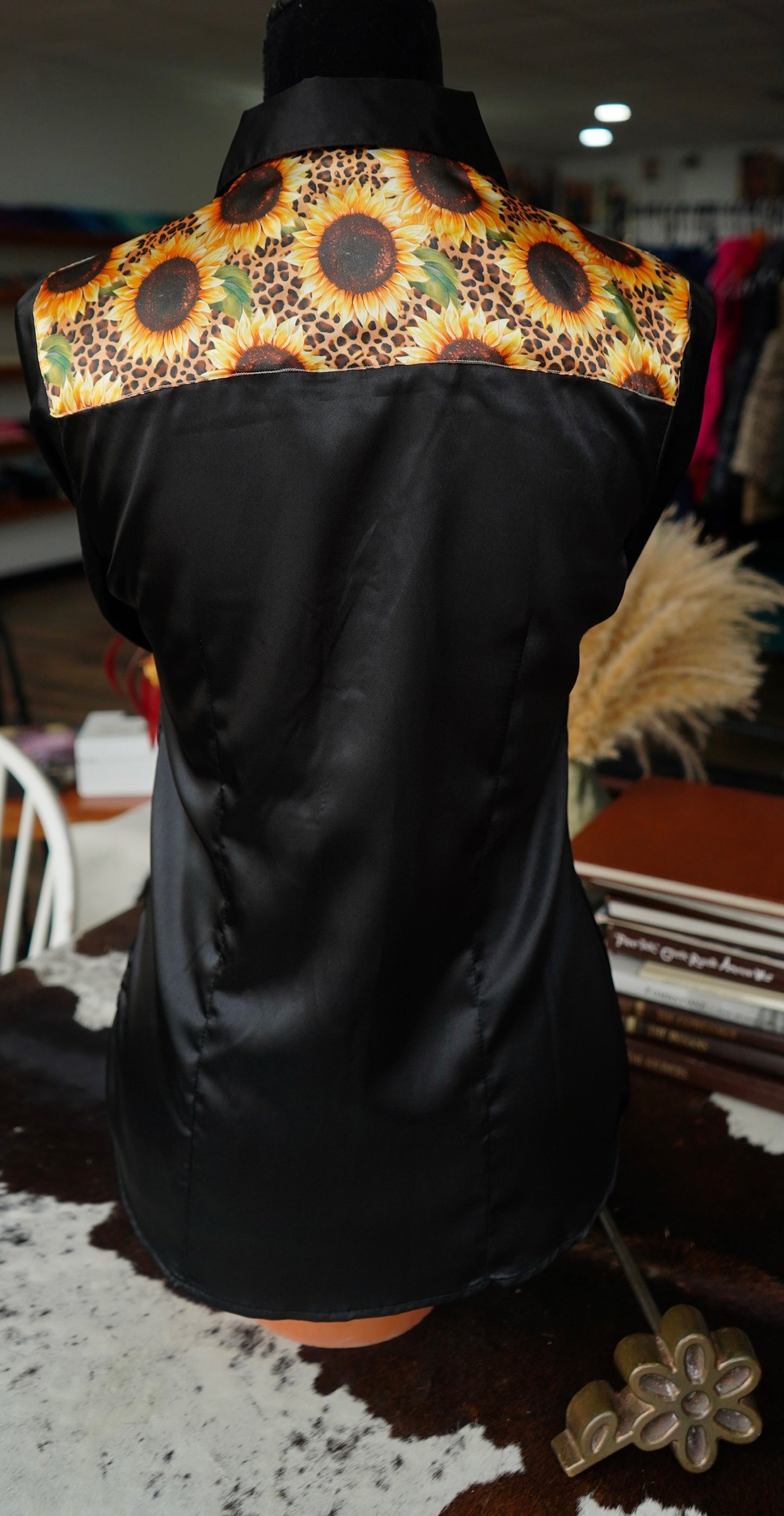 S - Black w/ Cheetah Sunflowers Button Down