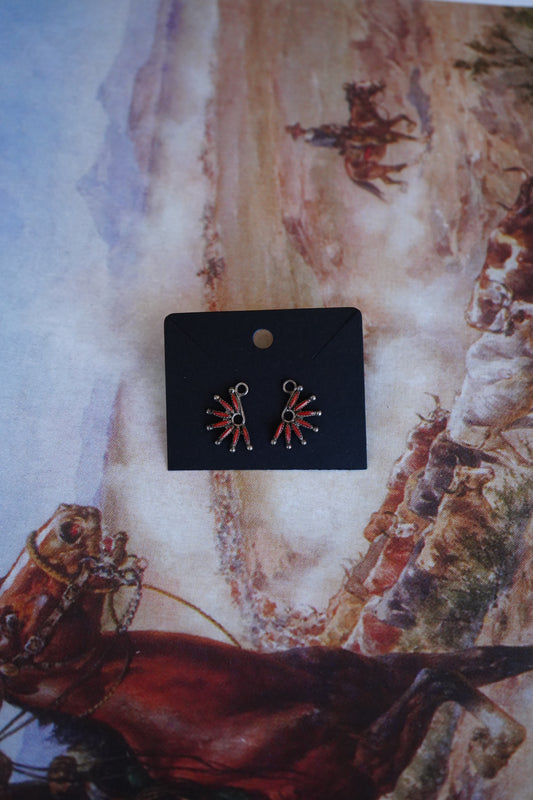 Vintage Red Spiny Needlepoint Stud Earrings