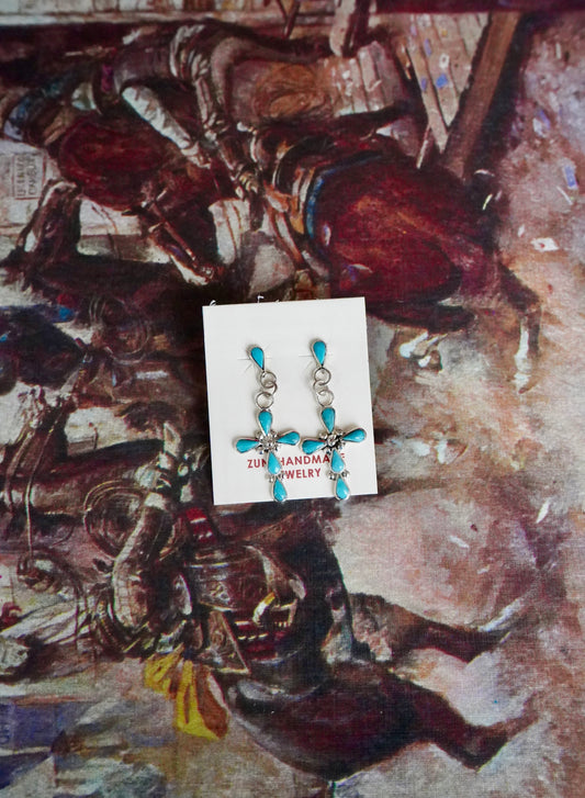 Bryce Vasit Dangly Turquoise Cross Zuni Stud Earrings