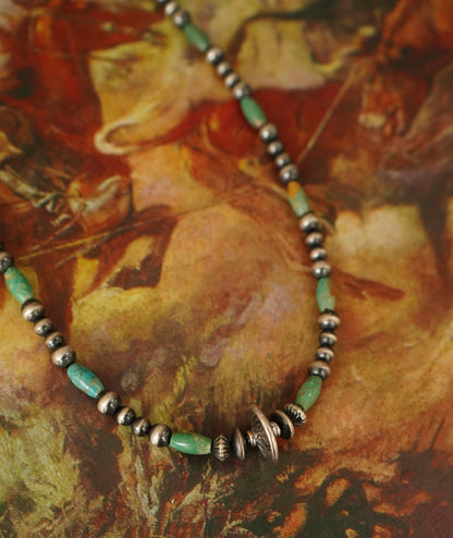 Sterling Silver Pearls w/ Disc & Turquoise Necklace - 18”