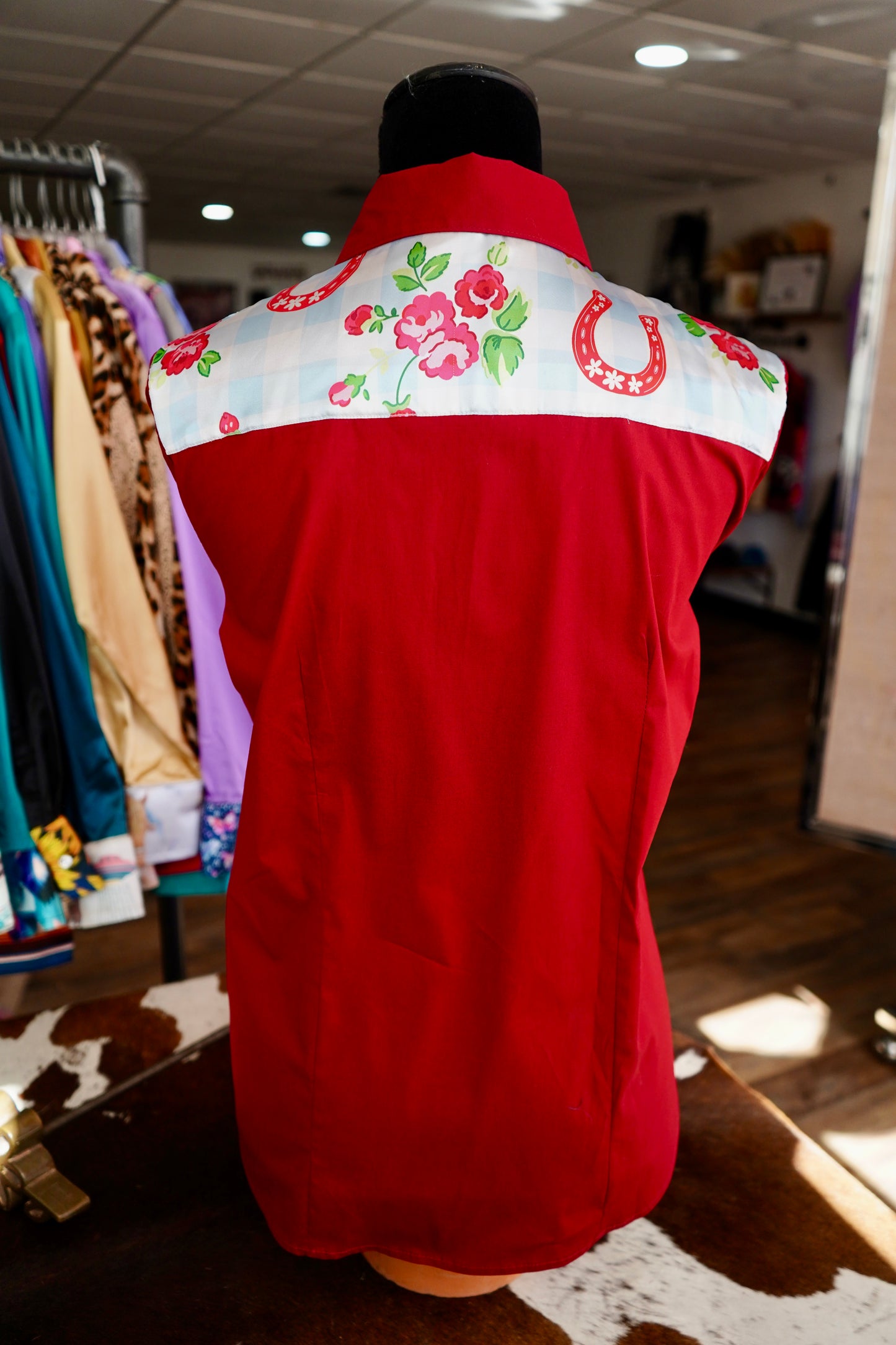 XL - Derby Bound Baby on Red Cotton Button Down