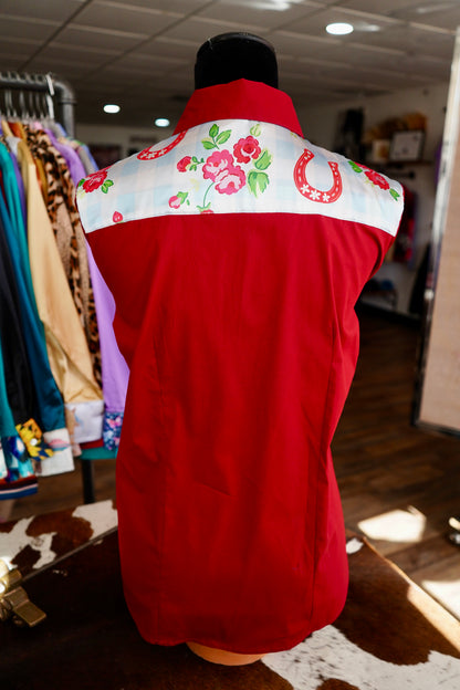 XL - Derby Bound Baby on Red Cotton Button Down