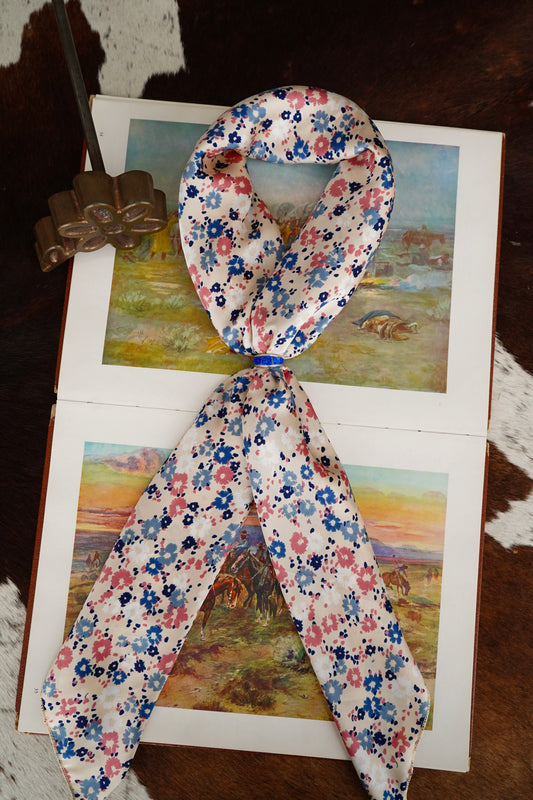 Navy Denim & Mauve Speckled Floral Wild Rag