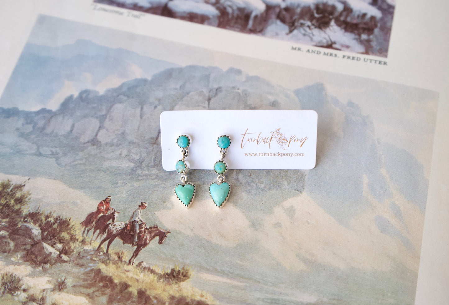 Turquoise Heart Dangly Stud Earrings