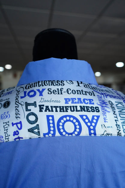 M - Scripture Sequence on Lilac Cotton Button Down