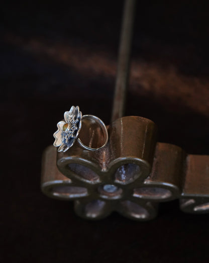 Turquoise & Opal Silver Flower Rings - Adj