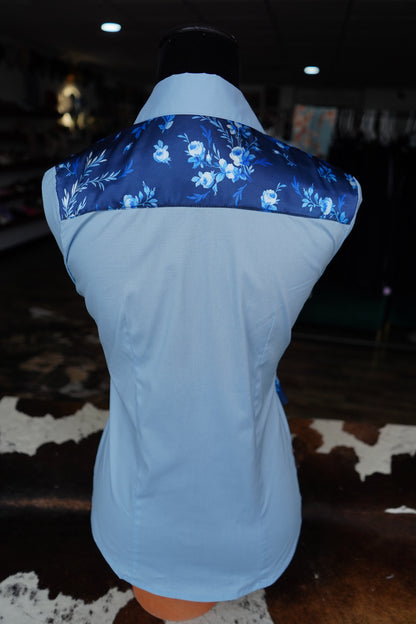 S - Navy & Blue Floral on Baby Blue Cotton Button Down