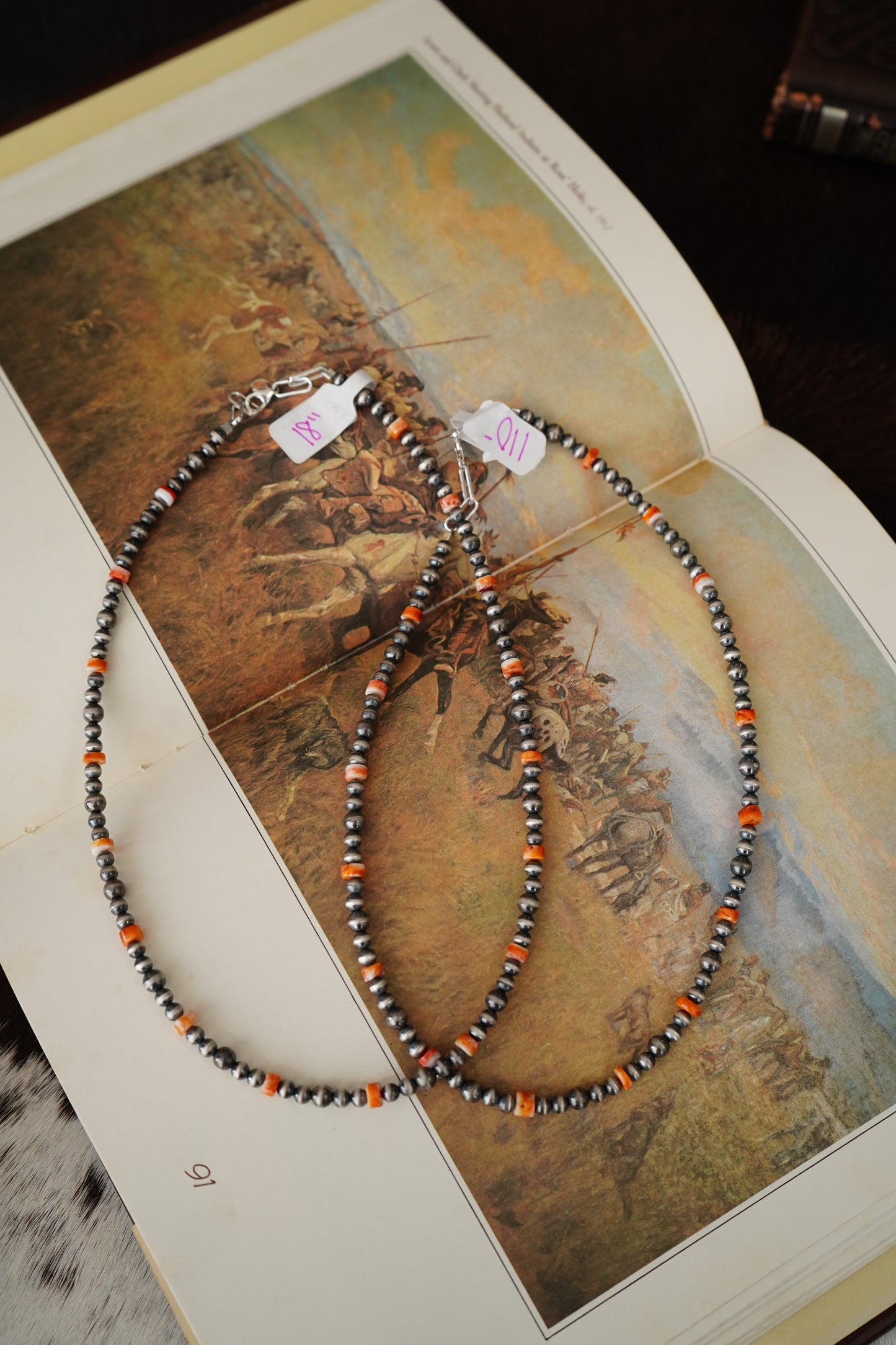 Orange Spiny & Sterling Silver Pearl Necklaces