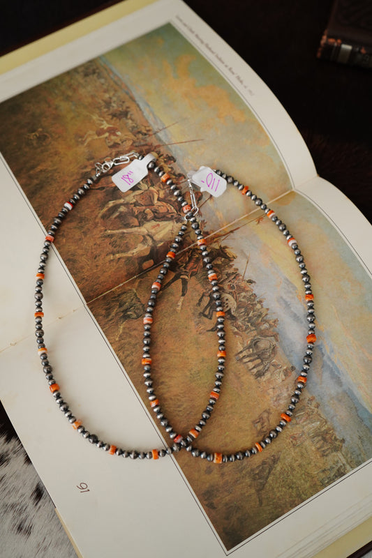 Orange Spiny & Sterling Silver Pearl Necklaces