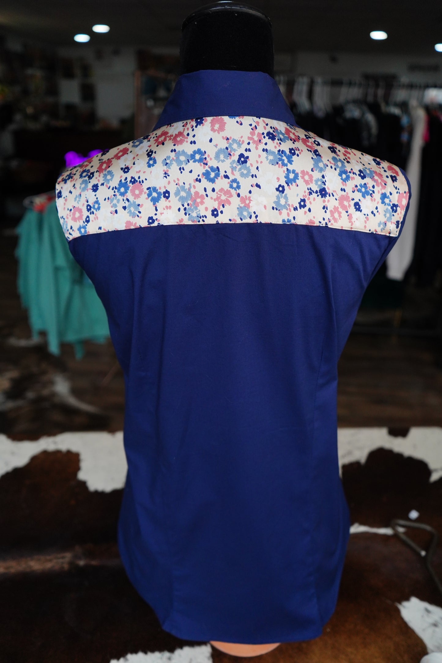 XL - Tan w/ Navy & Mauve Floral on Navy Cotton Button Down