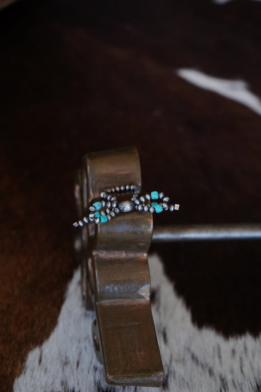 Stretchy Sterling Silver Pearls & Turquoise Bow Ring