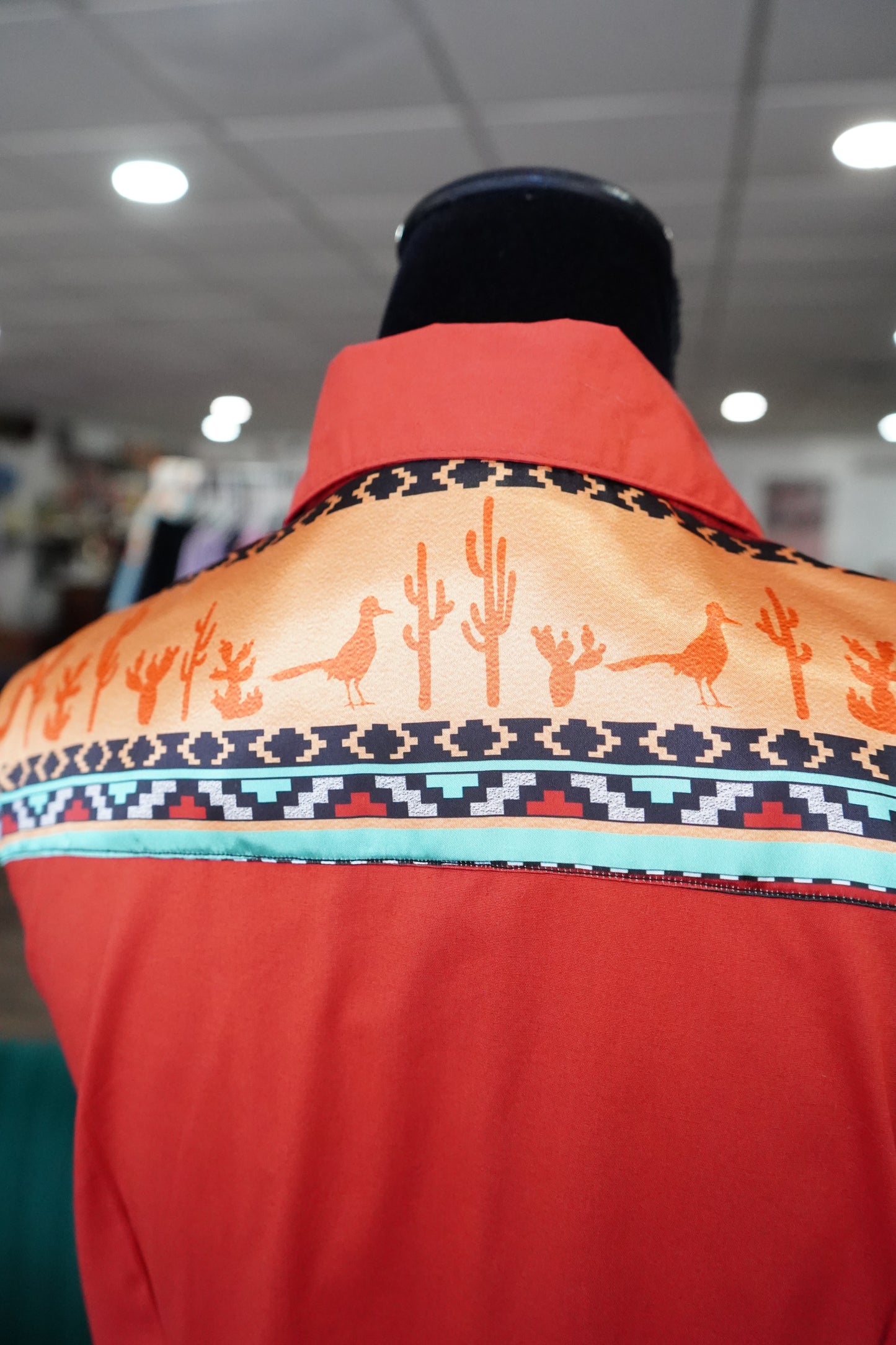 XL - Gecko Stripe on Rust Red Cotton Button Down