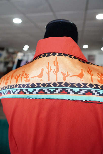 XL - Gecko Stripe on Rust Red Cotton Button Down