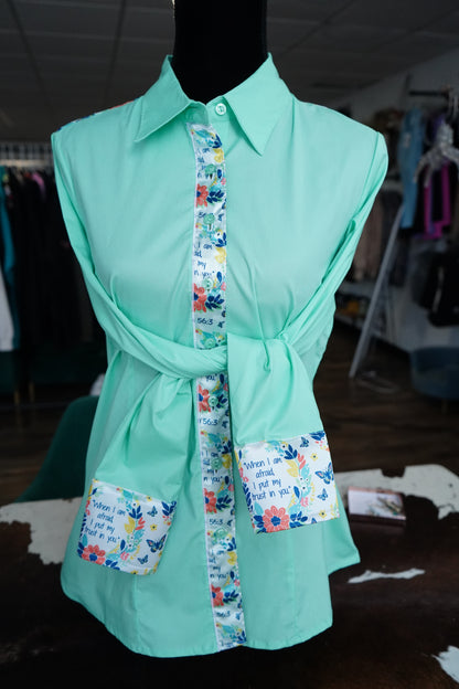 XL - Psalm 56:3 on Mint Cotton Button Down