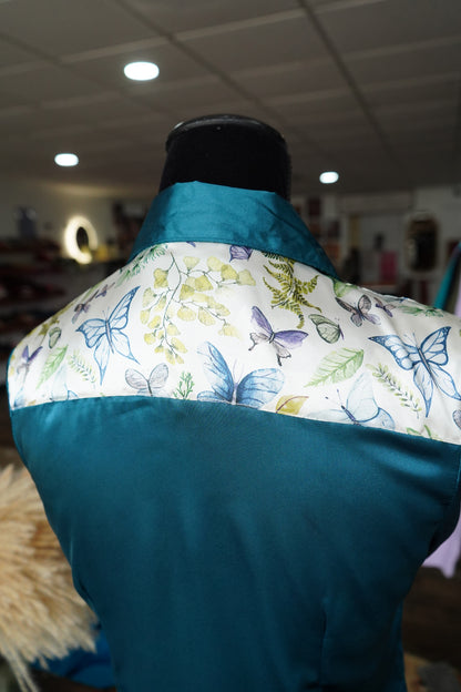 S - Butterflies & Leaves on Teal Button Down