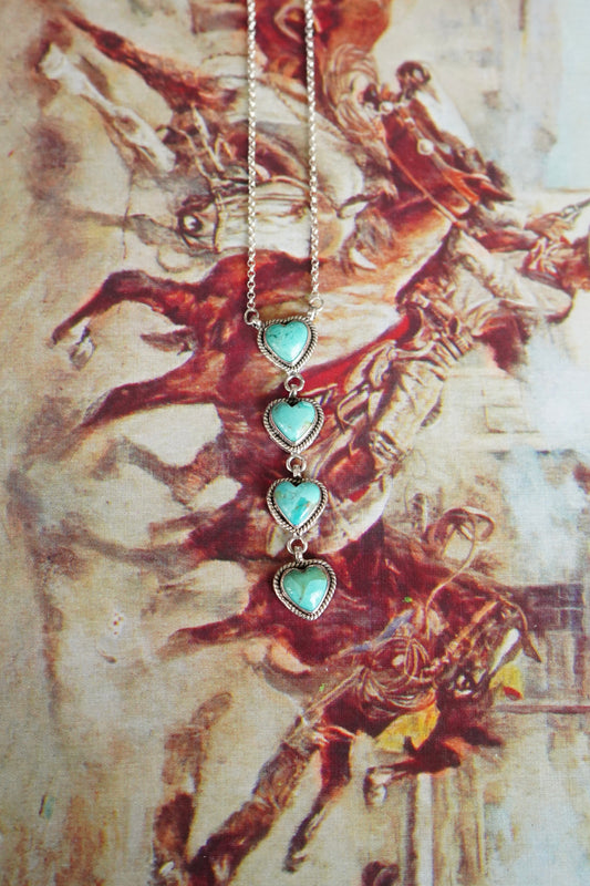 4 Stone Turquoise Heart Lariat Necklace