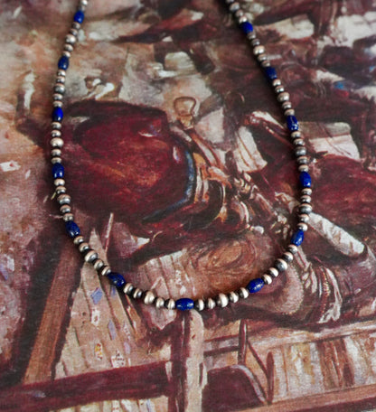 Sterling Silver Pearls w/ Lapis Necklace - 18”