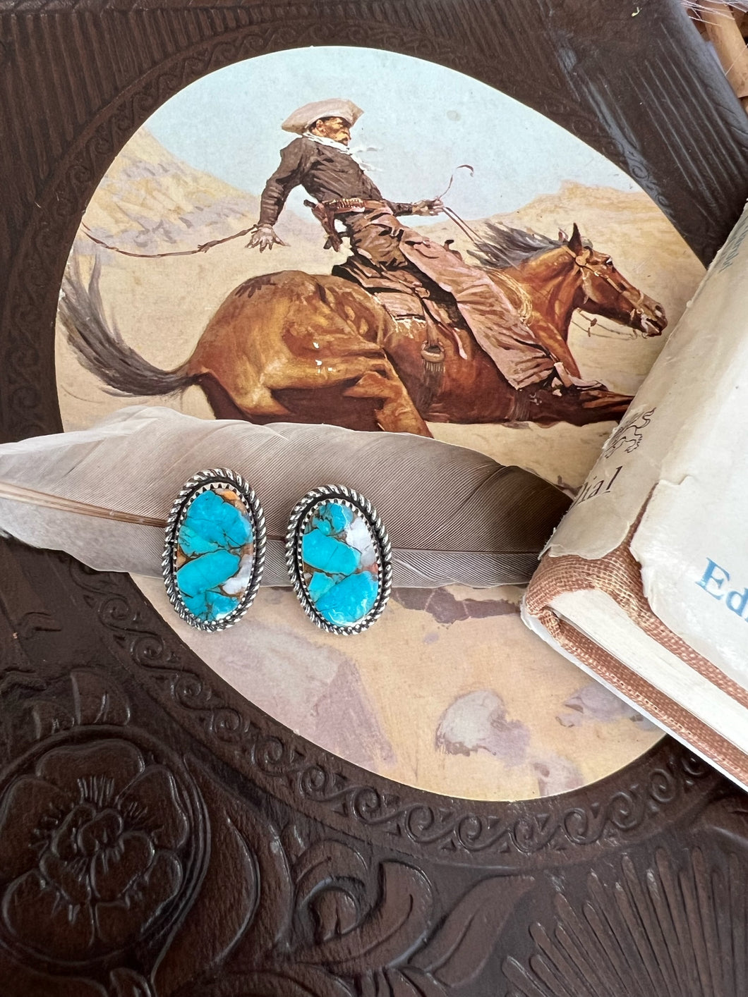 BBS Turquoise and Spiny Oyster Composite Post Earrings