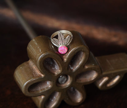 Hot Pink Opal w/ Feathers Ring - Sz 9