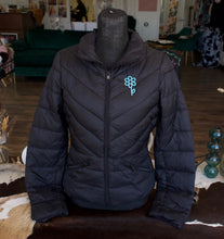 Load image into Gallery viewer, Daisy Gang Black Puffer Jacket w/ Turquoise Embroidery