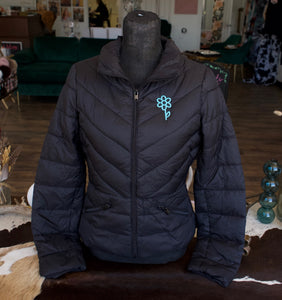 Daisy Gang Black Puffer Jacket w/ Turquoise Embroidery