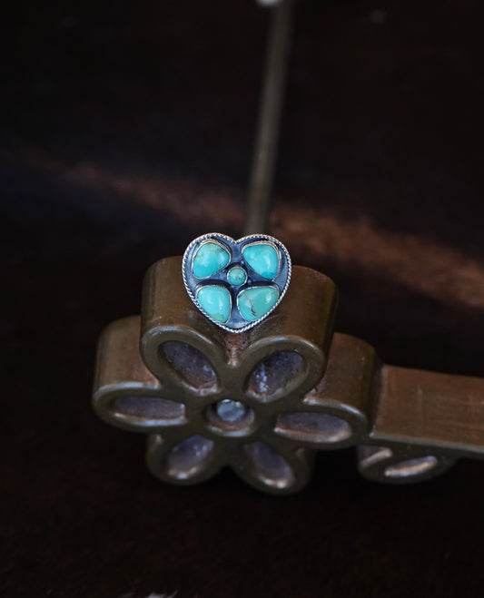 Turquoise Heart Shadow Box Ring - Adj