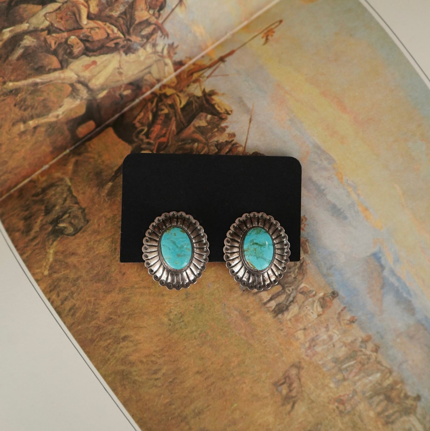 Vintage Turquoise Concho Clip On Earrings