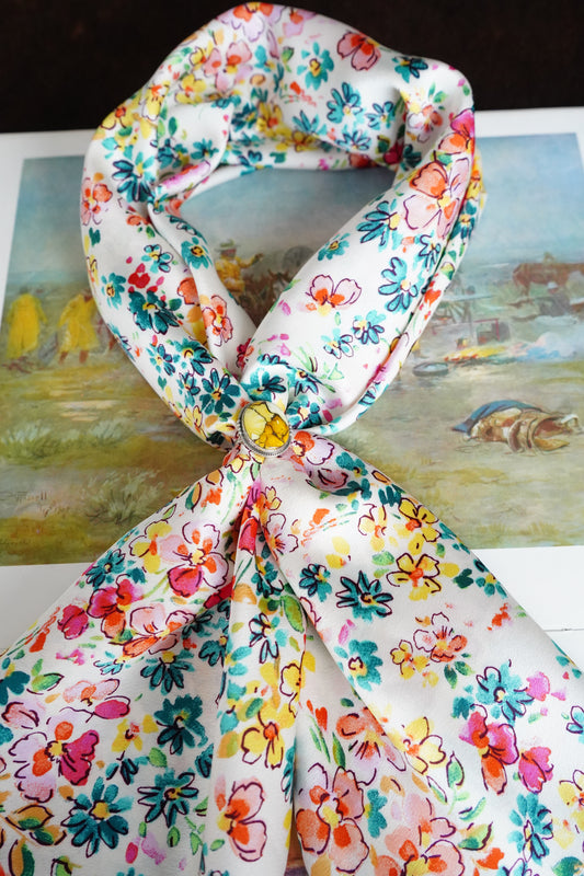 Drawn Teal & Pink Flowers DS Wild Rag