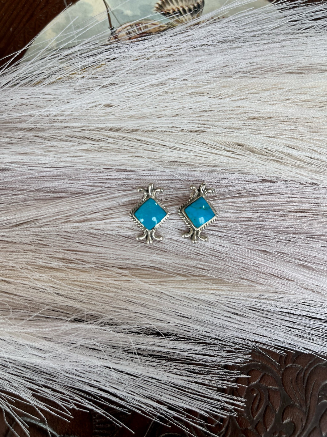 Diamond Turquoise Post Earrings
