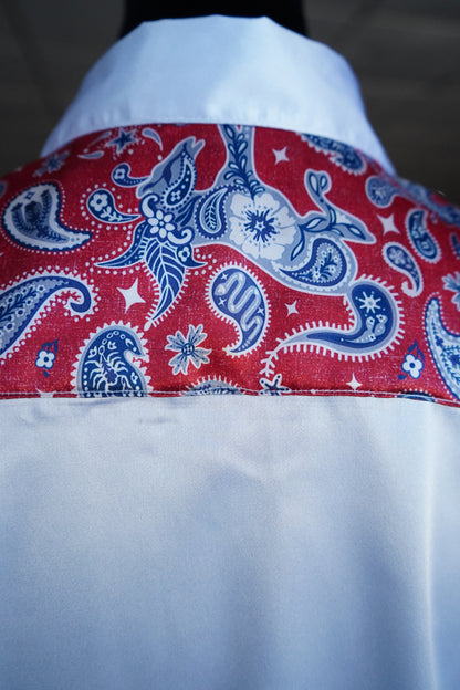 L - Patriotic Paisley on White Satin Button Down