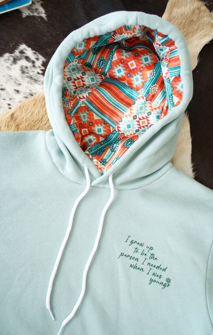 Grew Up Satin Lined Hoodie - Sage