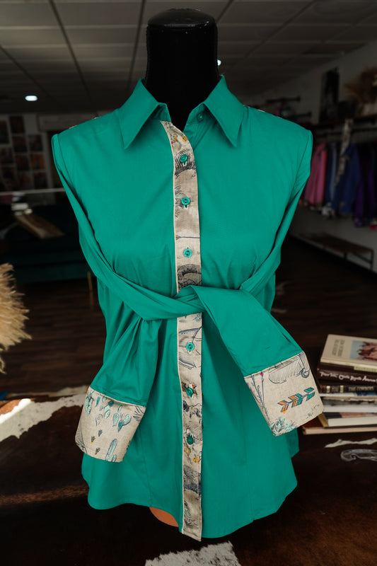 XL - Armadillo Sketches on Emerald Cotton Button Down