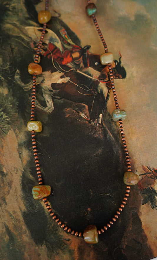 4mm Copper Pearls w/ Turquoise Necklace - 36”
