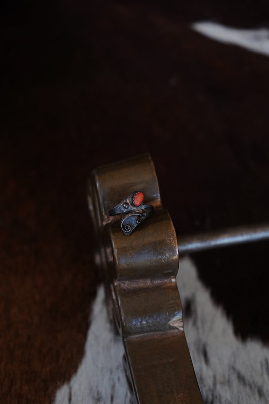 Vintage Red Coral Bypass Ring - Adj