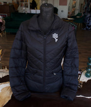 Load image into Gallery viewer, Daisy Gang Black Puffer Jacket w/ White Embroidery
