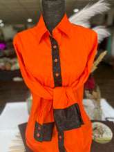 Load image into Gallery viewer, XL - Black Jacquard Cheetah on Orange Cotton Button Down