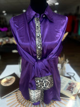 Load image into Gallery viewer, L - Snakeskin on Purple Satin Button Down