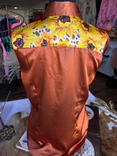 Load image into Gallery viewer, L - Cheetah &amp; Sunflowers on Rust Satin Button Down