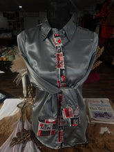 Load image into Gallery viewer, S - Red All In on Grey Satin Button Down