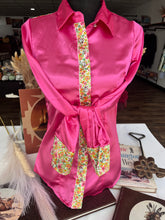 Load image into Gallery viewer, S - Dainty Spring Floral on Hot Pink Satin Button Down