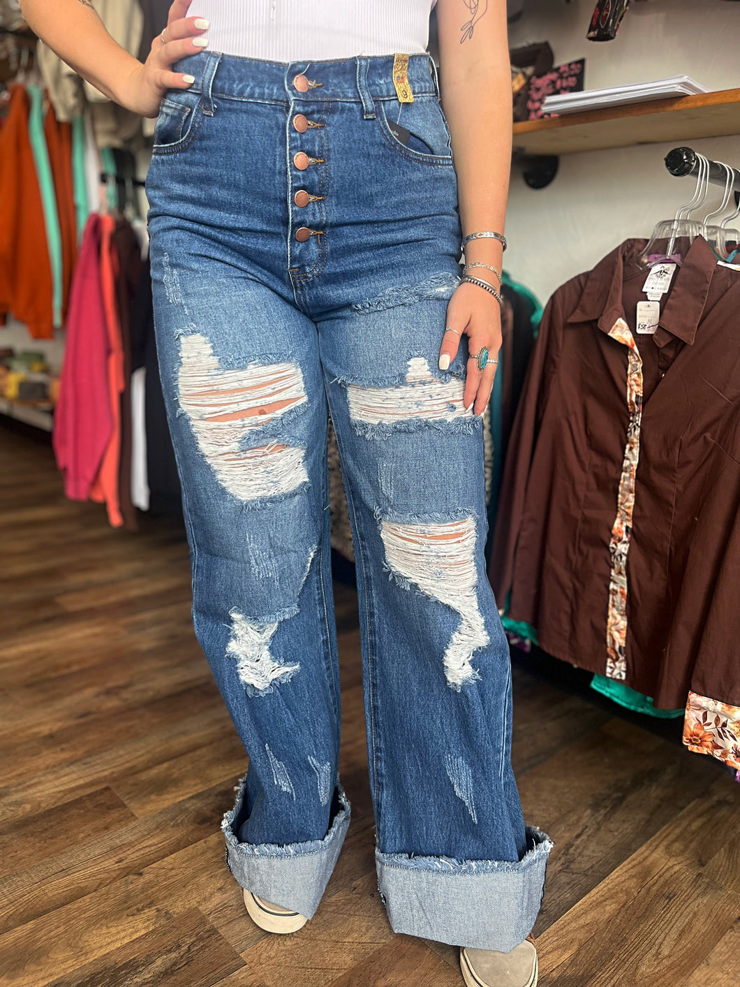 Distressed Wide Leg Jeans - The Sami