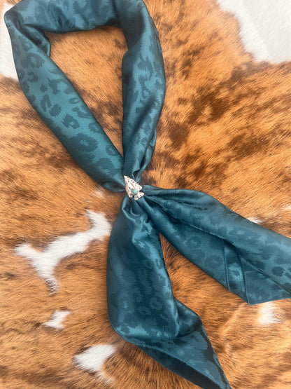 Deep Teal Jacquard Cheetah Double Sided Wild Rag