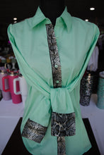 Load image into Gallery viewer, L - Snakeskin on Mint Cotton Button Down